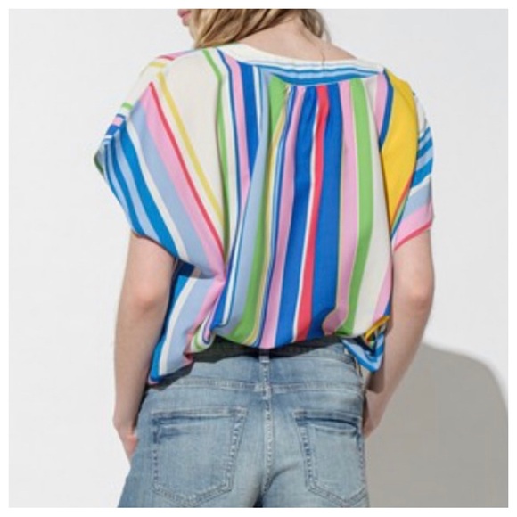 37 Boho Multi Color Loose Fit V-neck Blouse - Picture 6 of 6